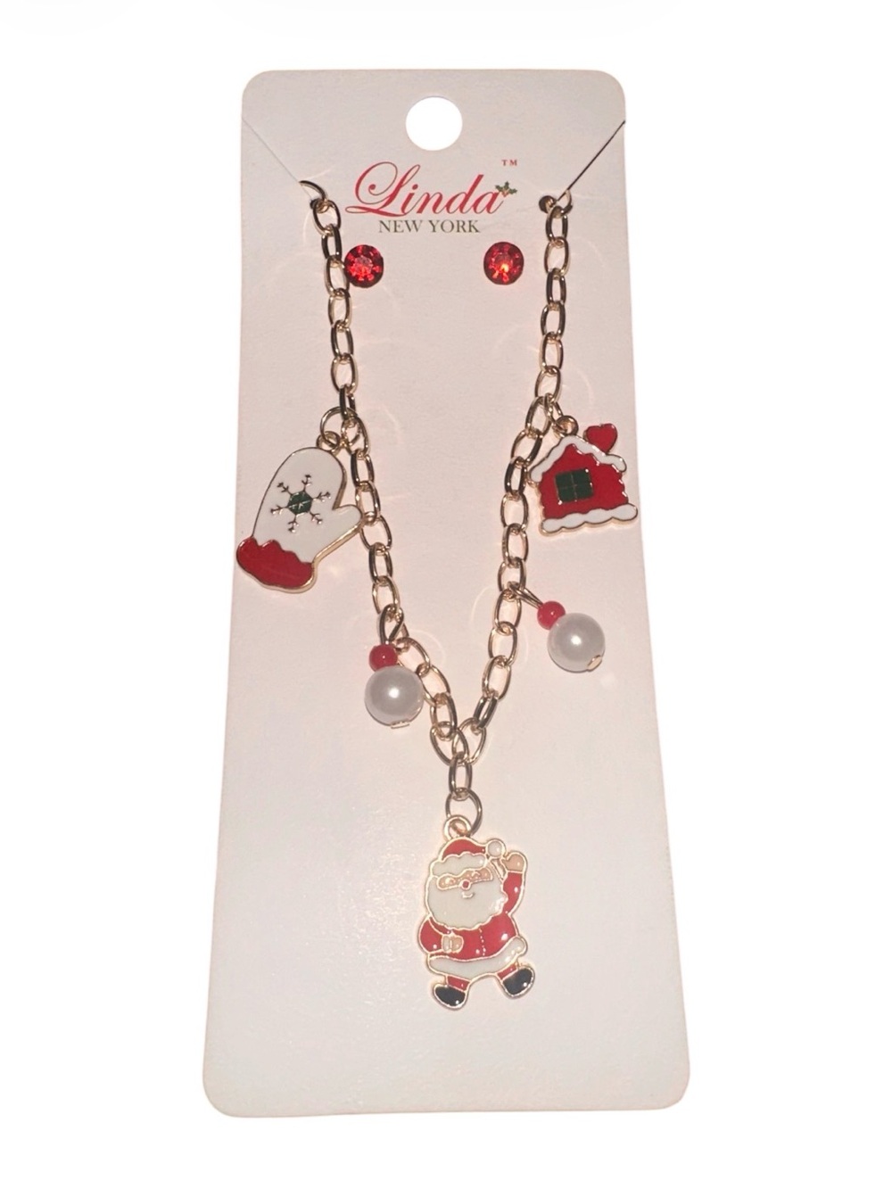 Red Christmas Holiday Charm Necklace & Earring Set. NWT.